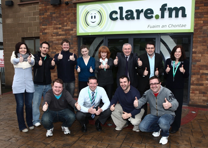 Pictured are Clare FM Management and Staff outside the Station’s Studio and Office Complex on Francis Street, in Ennis