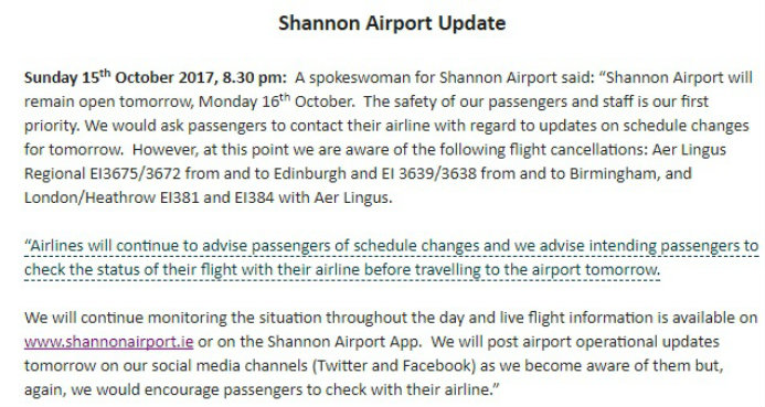 Shannon Airport Storm Ophelia